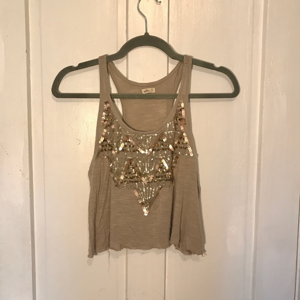 HOLLISTER TAN SPARKLY CROP TOP